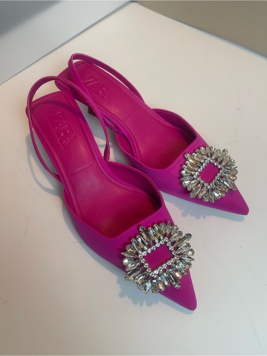 Zara Shoes - ZARA Pink Rhinestone Embellished Slingback Kitten Heels Pumps Size 39 / US 8